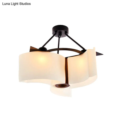 DecorBites™ DecorBites™ Semi Flush Ceiling Light: 3-Light Twisted Shade with Classic White Glass & Wood Design