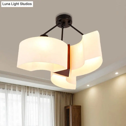 DecorBites™ DecorBites™ Semi Flush Ceiling Light: 3-Light Twisted Shade with Classic White Glass & Wood Design