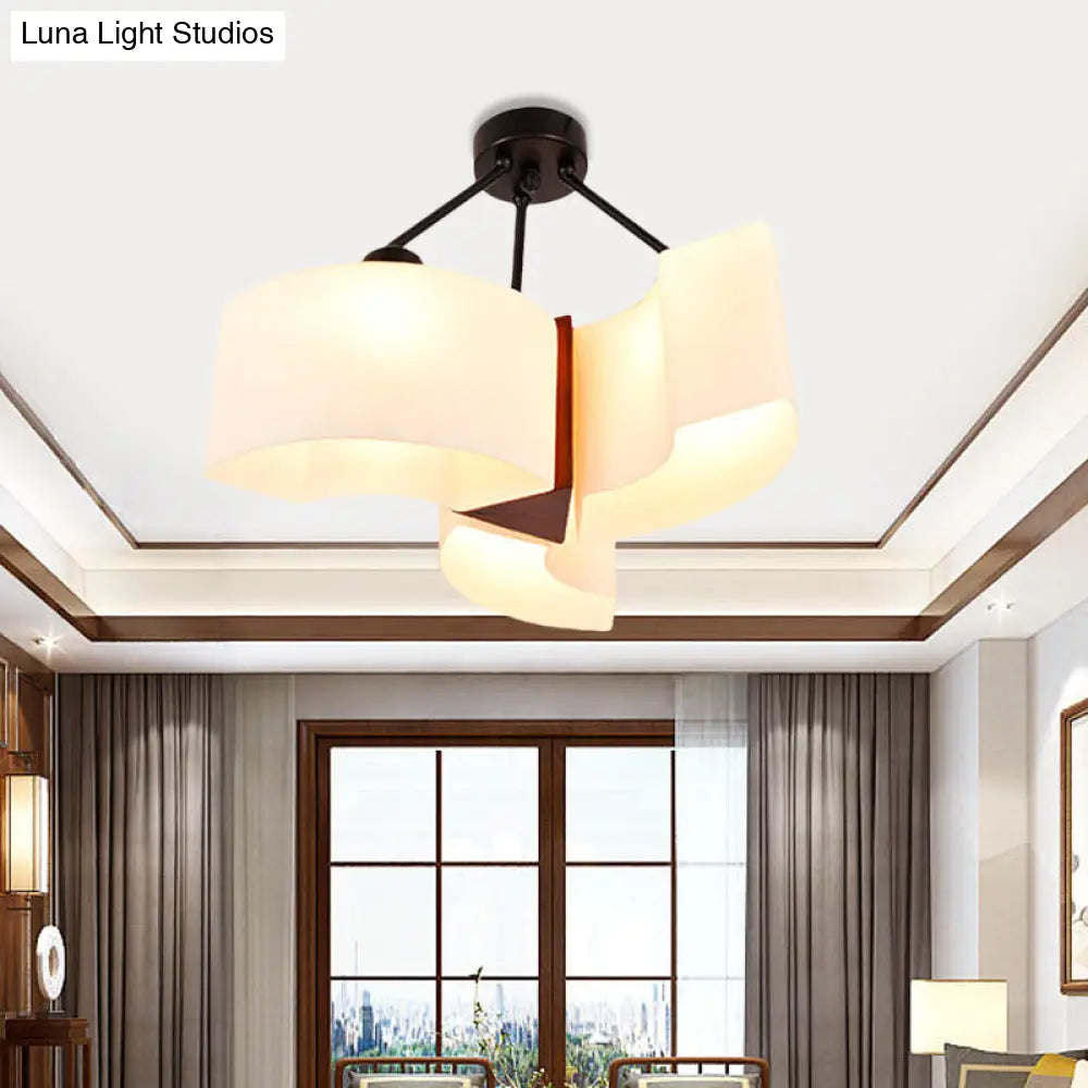 DecorBites™ DecorBites™ Semi Flush Ceiling Light: 3-Light Twisted Shade with Classic White Glass & Wood Design