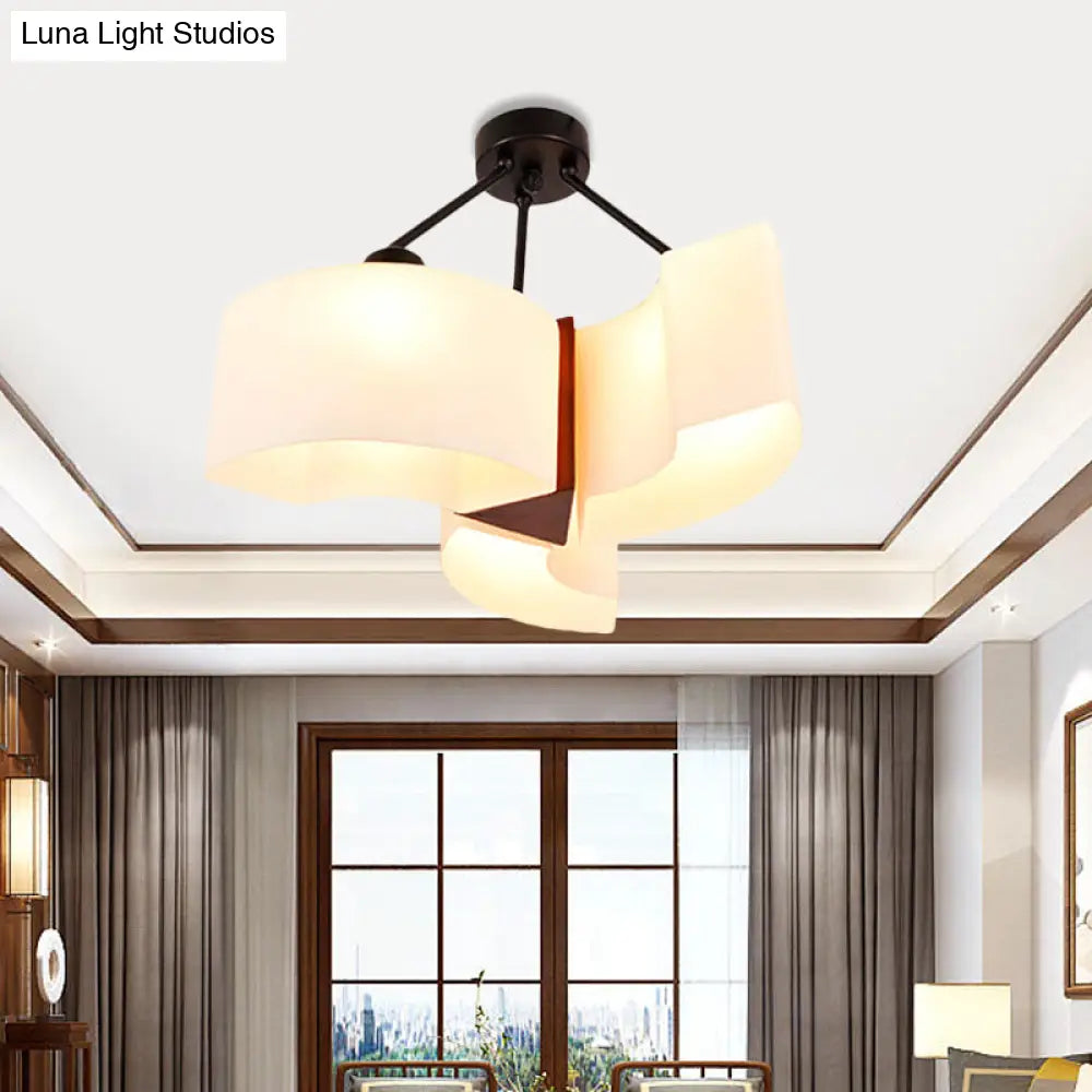DecorBites™ DecorBites™ Semi Flush Ceiling Light: 3-Light Twisted Shade with Classic White Glass & Wood Design