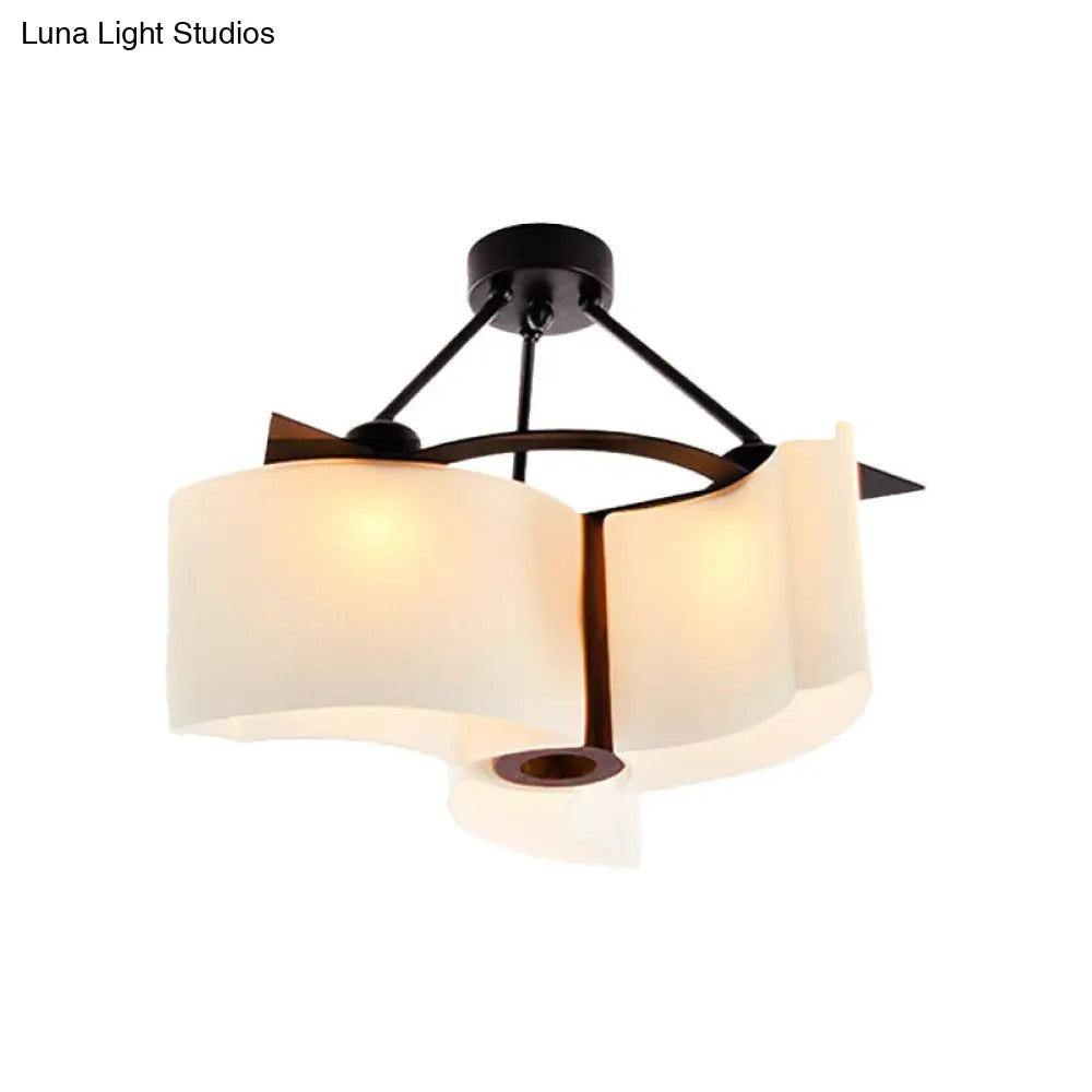 DecorBites™ DecorBites™ Semi Flush Ceiling Light: 3-Light Twisted Shade with Classic White Glass & Wood Design