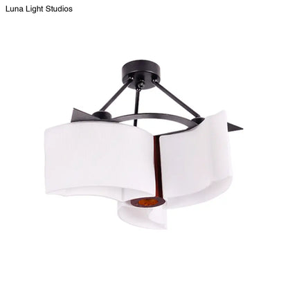DecorBites™ DecorBites™ Semi Flush Ceiling Light: 3-Light Twisted Shade with Classic White Glass & Wood Design