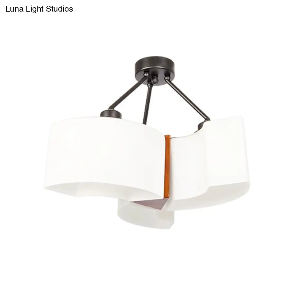 DecorBites™ DecorBites™ Semi Flush Ceiling Light: 3-Light Twisted Shade with Classic White Glass & Wood Design