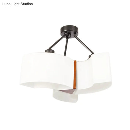 DecorBites™ DecorBites™ Semi Flush Ceiling Light: 3-Light Twisted Shade with Classic White Glass & Wood Design