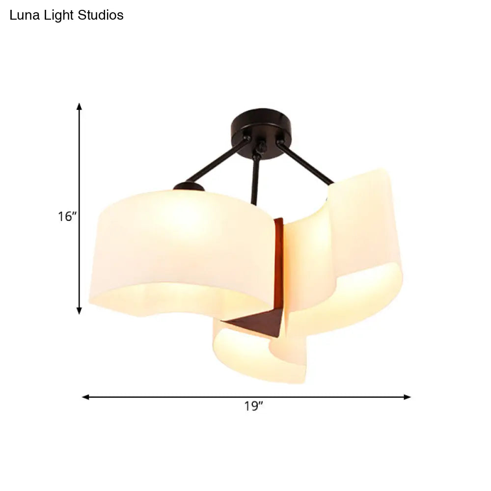 DecorBites™ DecorBites™ Semi Flush Ceiling Light: 3-Light Twisted Shade with Classic White Glass & Wood Design