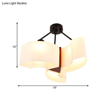 DecorBites™ DecorBites™ Semi Flush Ceiling Light: 3-Light Twisted Shade with Classic White Glass & Wood Design