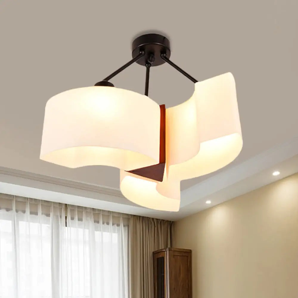 DecorBites™ DecorBites™ Semi Flush Ceiling Light: 3-Light Twisted Shade with Classic White Glass & Wood Design