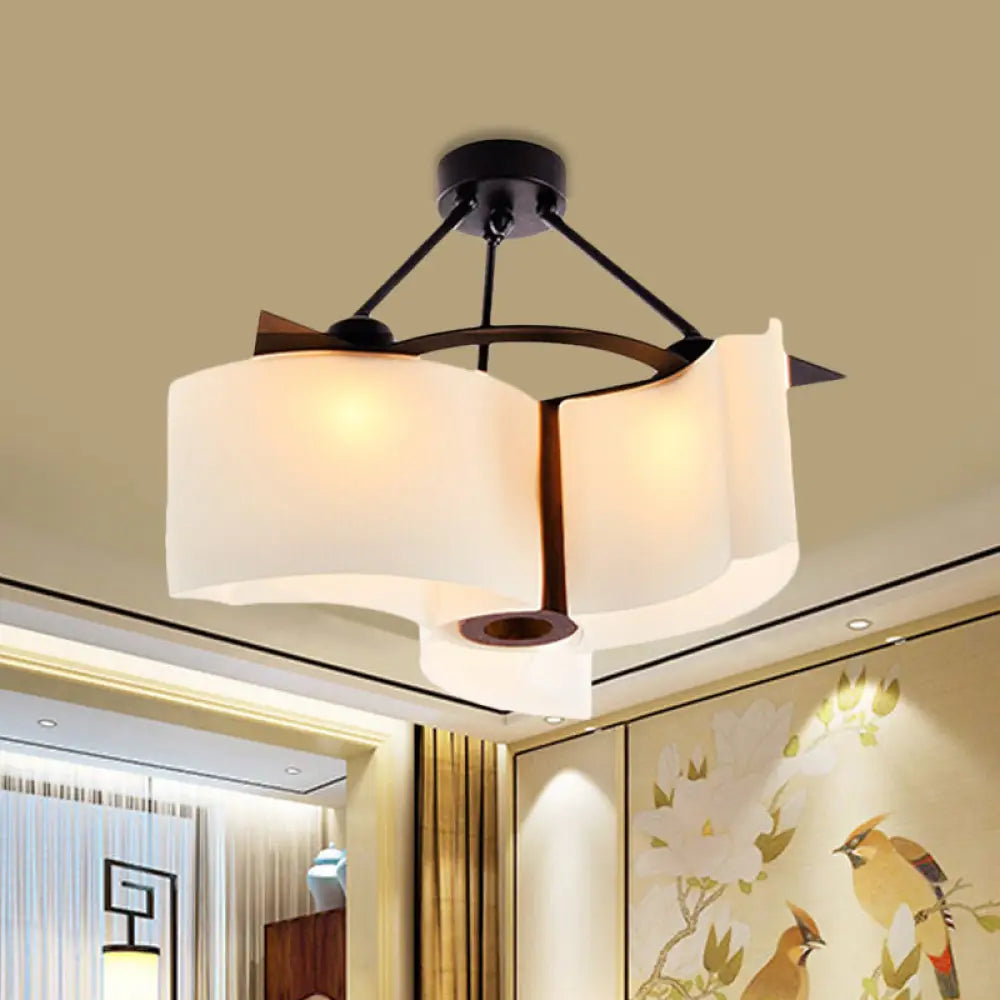 DecorBites™ DecorBites™ Semi Flush Ceiling Light: 3-Light Twisted Shade with Classic White Glass & Wood Design