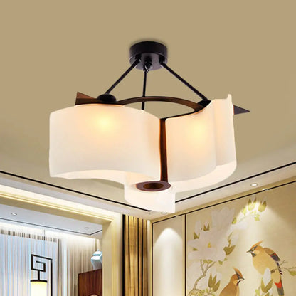 DecorBites™ DecorBites™ Semi Flush Ceiling Light: 3-Light Twisted Shade with Classic White Glass & Wood Design