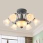 Semi Flush Chandelier - Korean Garden Parlor Ceiling Light with Rotating Bell Frosted Glass Shade in Grey/Blue (8/11 Heads)