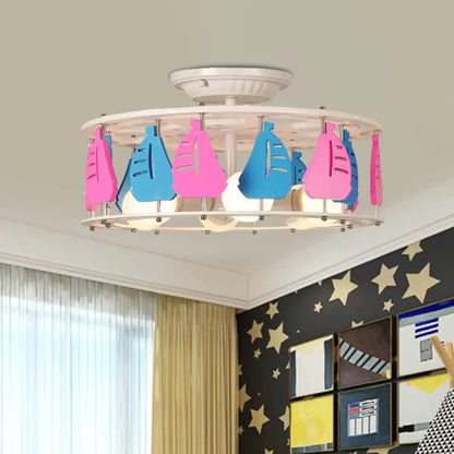 DecorBites™ DecorBites™ Semi Flush Elephant/Boat/Rudder Lamp with Drum Design for Kids - 5-Light Wood Fixture in Pink/Yellow or Pink/Blue Flush Mount