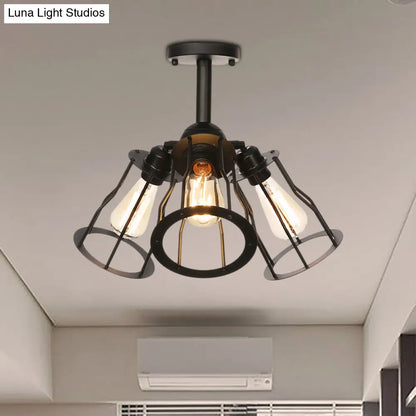 DecorBites™ DecorBites™ Semi Flush Industrial Black Ceiling Lighting for Living Room - 3 Heads with Wire Cage Metal Shade