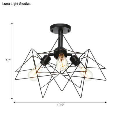 DecorBites™ DecorBites™ Semi Flush Industrial Black Ceiling Lighting for Living Room - 3 Heads with Wire Cage Metal Shade