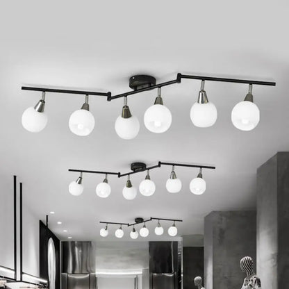 DecorBites™ DecorBites™ Semi Flush Industrial Black/White Iron Chandelier - Adjustable Linear Design with Dome Glass Shades - 4/6 Lights