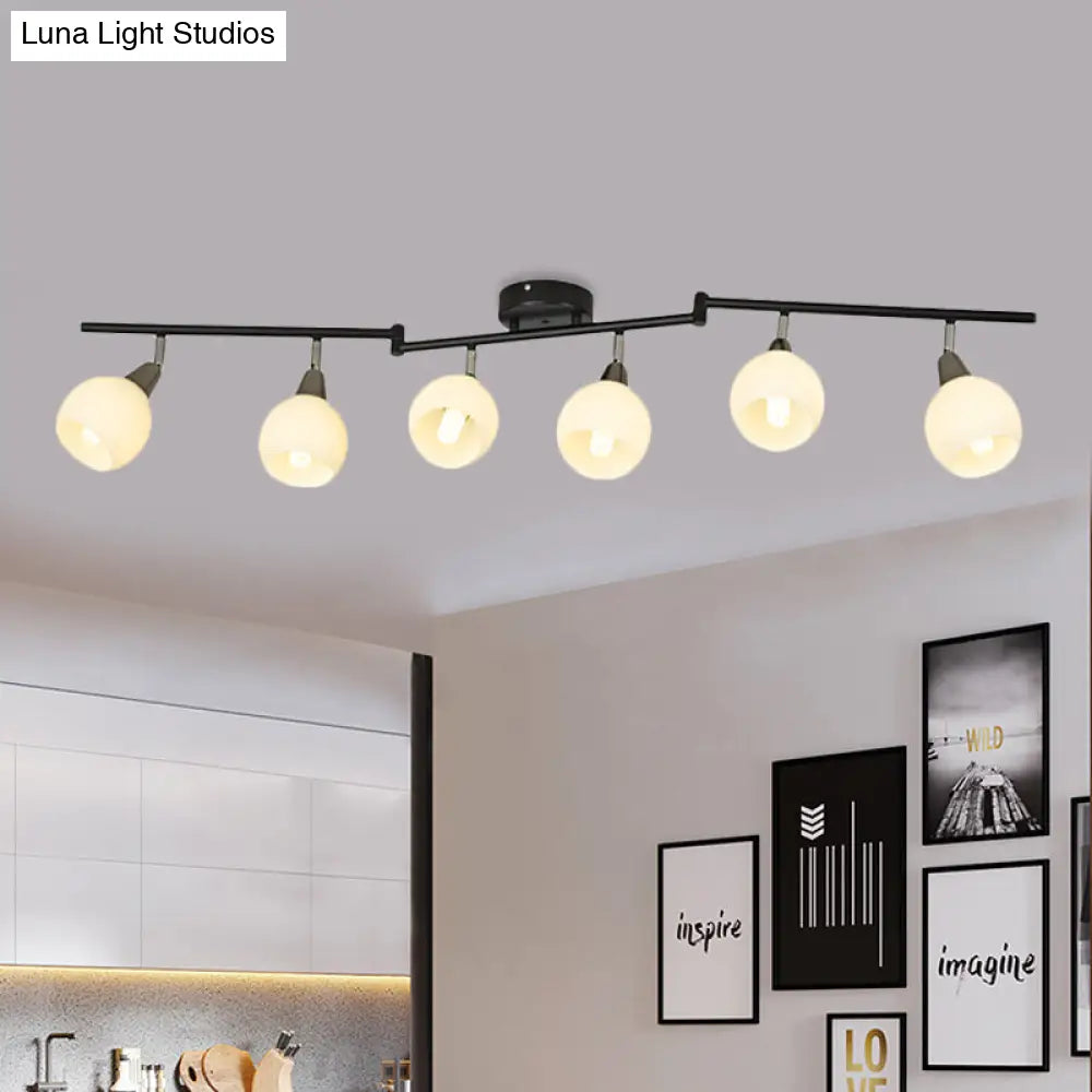 DecorBites™ DecorBites™ Semi Flush Industrial Black/White Iron Chandelier - Adjustable Linear Design with Dome Glass Shades - 4/6 Lights