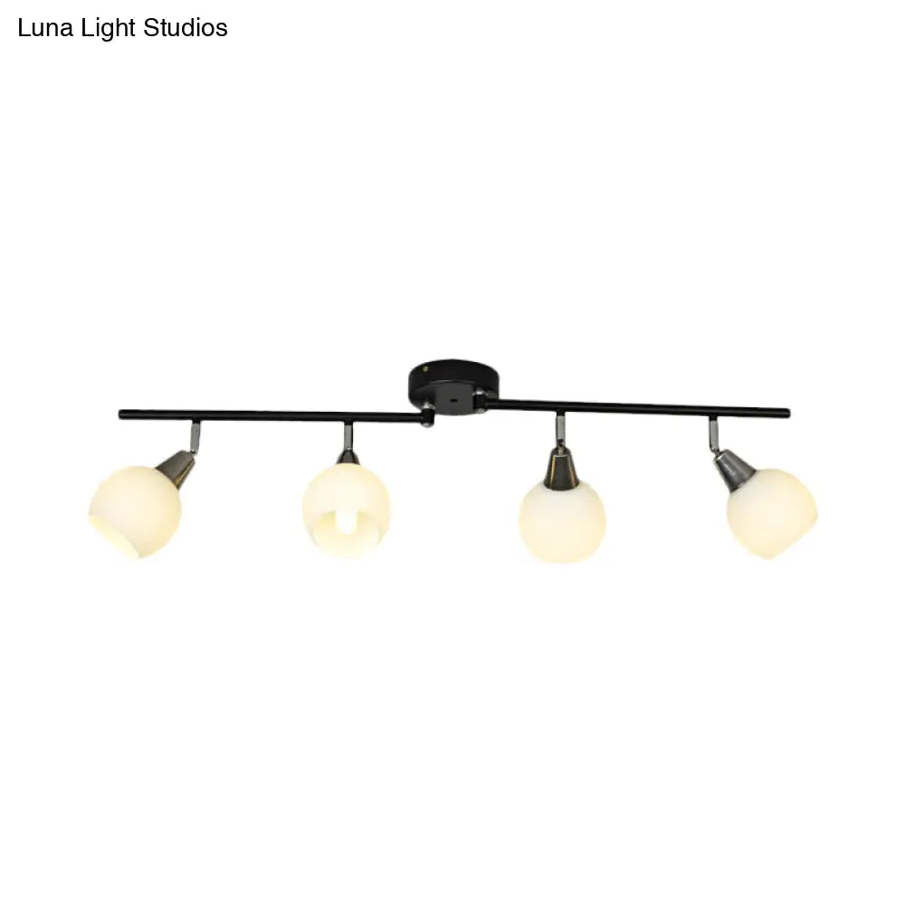 DecorBites™ DecorBites™ Semi Flush Industrial Black/White Iron Chandelier - Adjustable Linear Design with Dome Glass Shades - 4/6 Lights