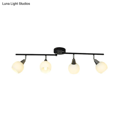 DecorBites™ DecorBites™ Semi Flush Industrial Black/White Iron Chandelier - Adjustable Linear Design with Dome Glass Shades - 4/6 Lights