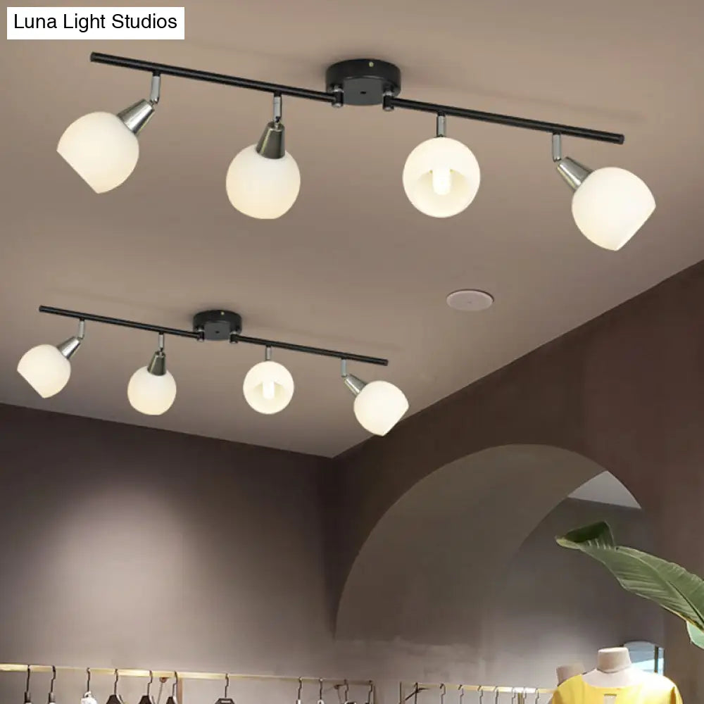 DecorBites™ DecorBites™ Semi Flush Industrial Black/White Iron Chandelier - Adjustable Linear Design with Dome Glass Shades - 4/6 Lights