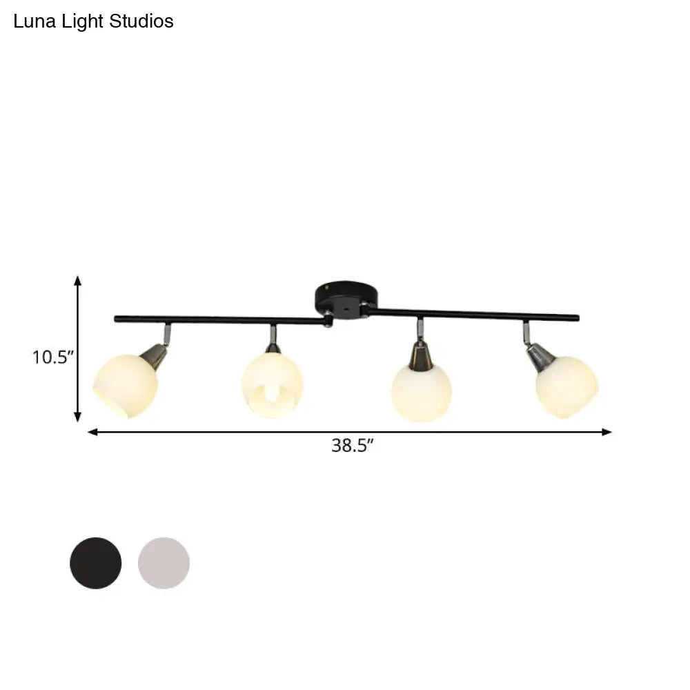 DecorBites™ DecorBites™ Semi Flush Industrial Black/White Iron Chandelier - Adjustable Linear Design with Dome Glass Shades - 4/6 Lights