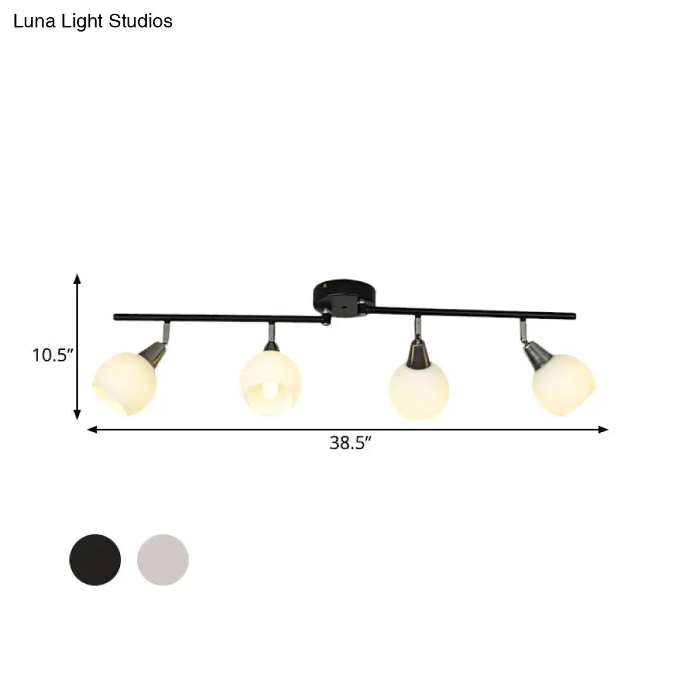 DecorBites™ DecorBites™ Semi Flush Industrial Black/White Iron Chandelier - Adjustable Linear Design with Dome Glass Shades - 4/6 Lights