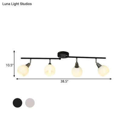 DecorBites™ DecorBites™ Semi Flush Industrial Black/White Iron Chandelier - Adjustable Linear Design with Dome Glass Shades - 4/6 Lights