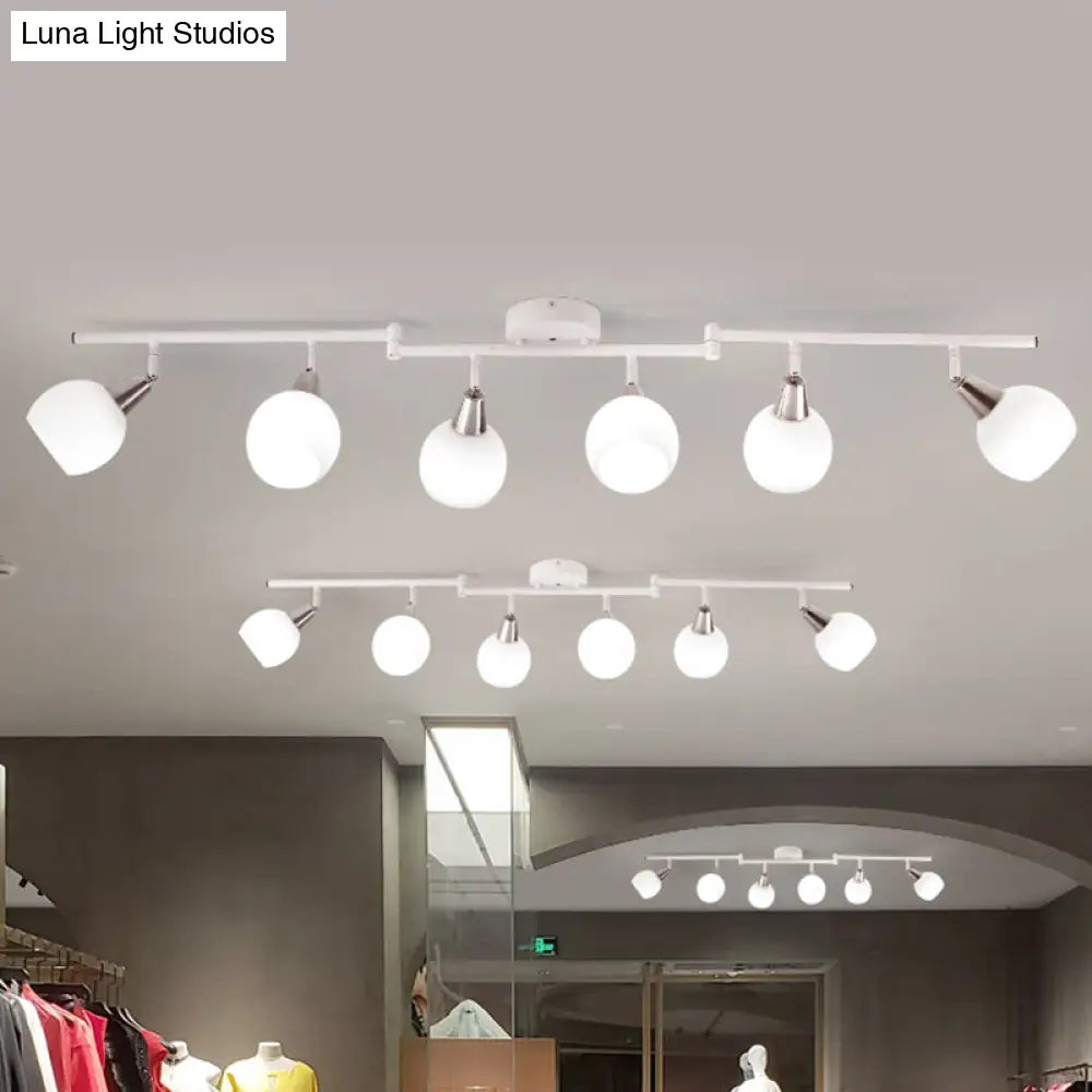 DecorBites™ DecorBites™ Semi Flush Industrial Black/White Iron Chandelier - Adjustable Linear Design with Dome Glass Shades - 4/6 Lights