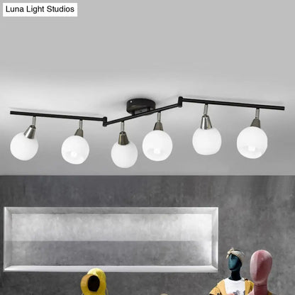 DecorBites™ DecorBites™ Semi Flush Industrial Black/White Iron Chandelier - Adjustable Linear Design with Dome Glass Shades - 4/6 Lights