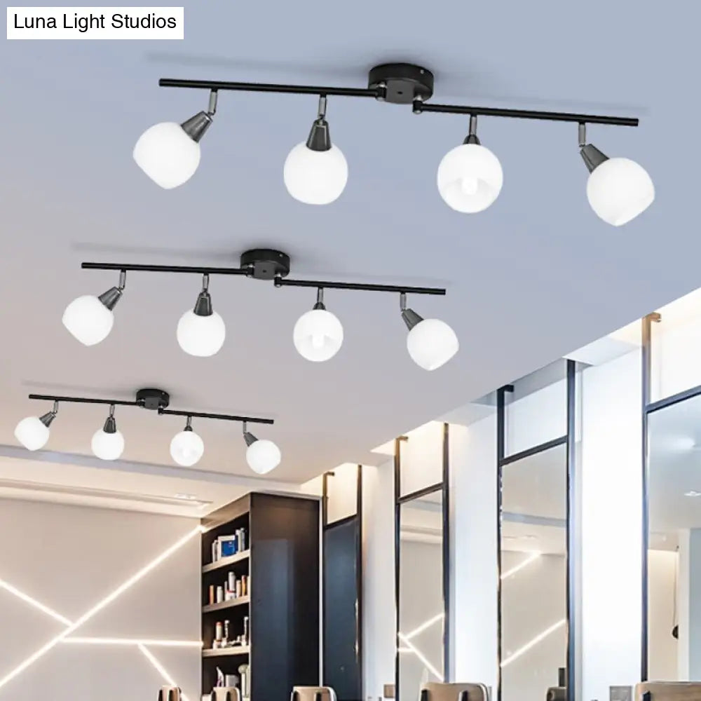 DecorBites™ DecorBites™ Semi Flush Industrial Black/White Iron Chandelier - Adjustable Linear Design with Dome Glass Shades - 4/6 Lights