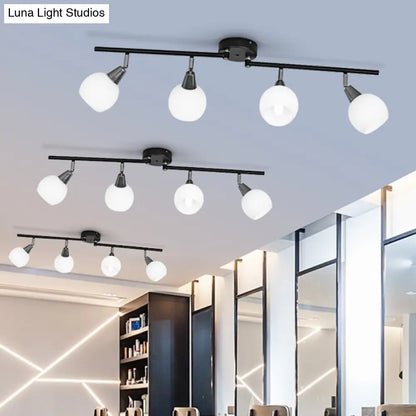 DecorBites™ DecorBites™ Semi Flush Industrial Black/White Iron Chandelier - Adjustable Linear Design with Dome Glass Shades - 4/6 Lights