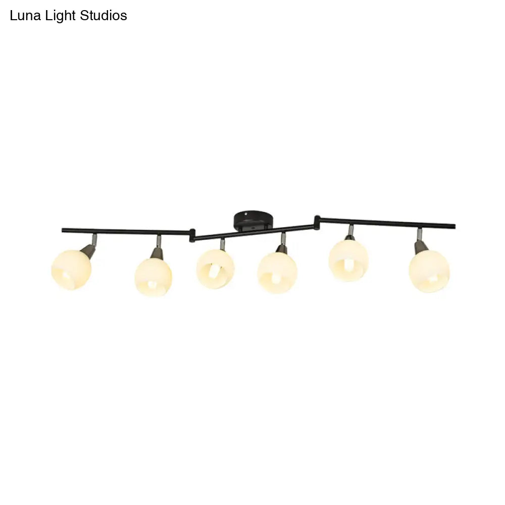 DecorBites™ DecorBites™ Semi Flush Industrial Black/White Iron Chandelier - Adjustable Linear Design with Dome Glass Shades - 4/6 Lights