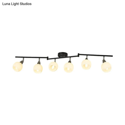 DecorBites™ DecorBites™ Semi Flush Industrial Black/White Iron Chandelier - Adjustable Linear Design with Dome Glass Shades - 4/6 Lights