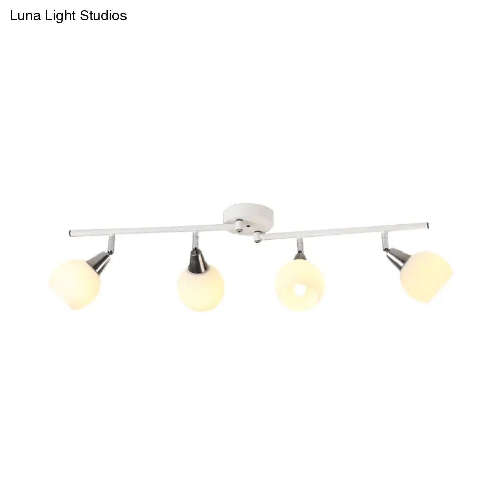 DecorBites™ DecorBites™ Semi Flush Industrial Black/White Iron Chandelier - Adjustable Linear Design with Dome Glass Shades - 4/6 Lights