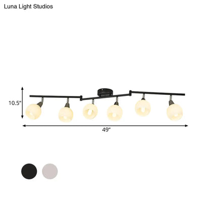 DecorBites™ DecorBites™ Semi Flush Industrial Black/White Iron Chandelier - Adjustable Linear Design with Dome Glass Shades - 4/6 Lights