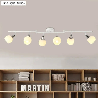 DecorBites™ DecorBites™ Semi Flush Industrial Black/White Iron Chandelier - Adjustable Linear Design with Dome Glass Shades - 4/6 Lights