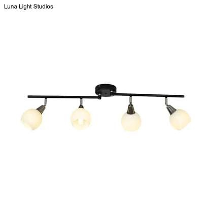DecorBites™ DecorBites™ Semi Flush Industrial Black/White Iron Chandelier - Adjustable Linear Design with Dome Glass Shades - 4/6 Lights