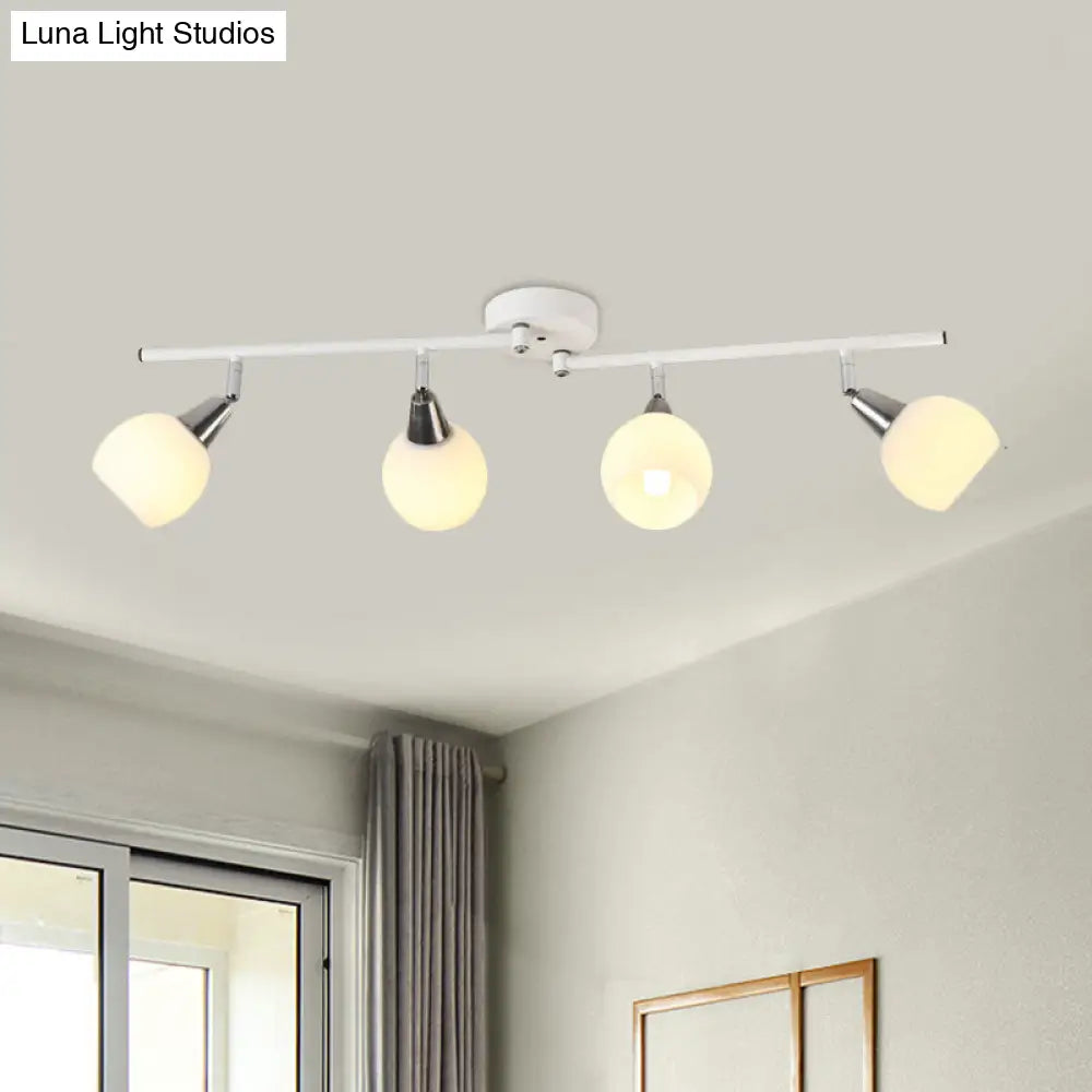 DecorBites™ DecorBites™ Semi Flush Industrial Black/White Iron Chandelier - Adjustable Linear Design with Dome Glass Shades - 4/6 Lights