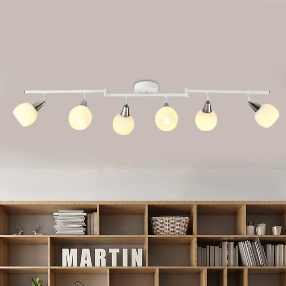 DecorBites™ DecorBites™ Semi Flush Industrial Black/White Iron Chandelier - Adjustable Linear Design with Dome Glass Shades - 4/6 Lights