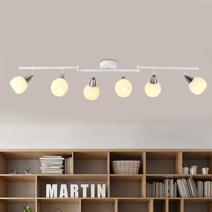 DecorBites™ DecorBites™ Semi Flush Industrial Black/White Iron Chandelier - Adjustable Linear Design with Dome Glass Shades - 4/6 Lights