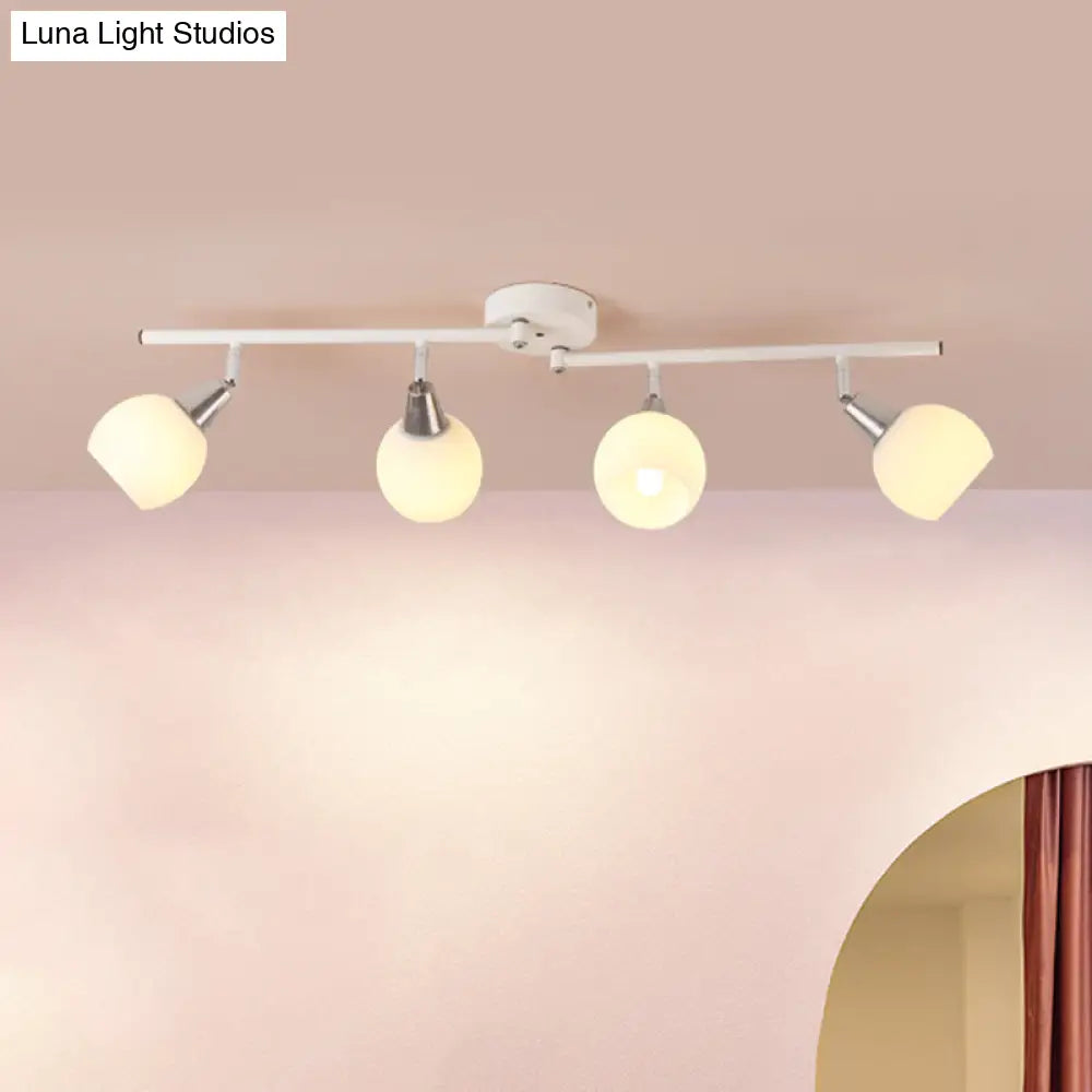 DecorBites™ DecorBites™ Semi Flush Industrial Black/White Iron Chandelier - Adjustable Linear Design with Dome Glass Shades - 4/6 Lights