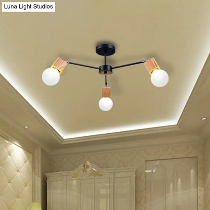 DecorBites™ DecorBites™ Semi Flush Industrial Ceiling Lamp with Wood Accents - 3/5-Light Metal Open Bulb Fixture for Bedroom