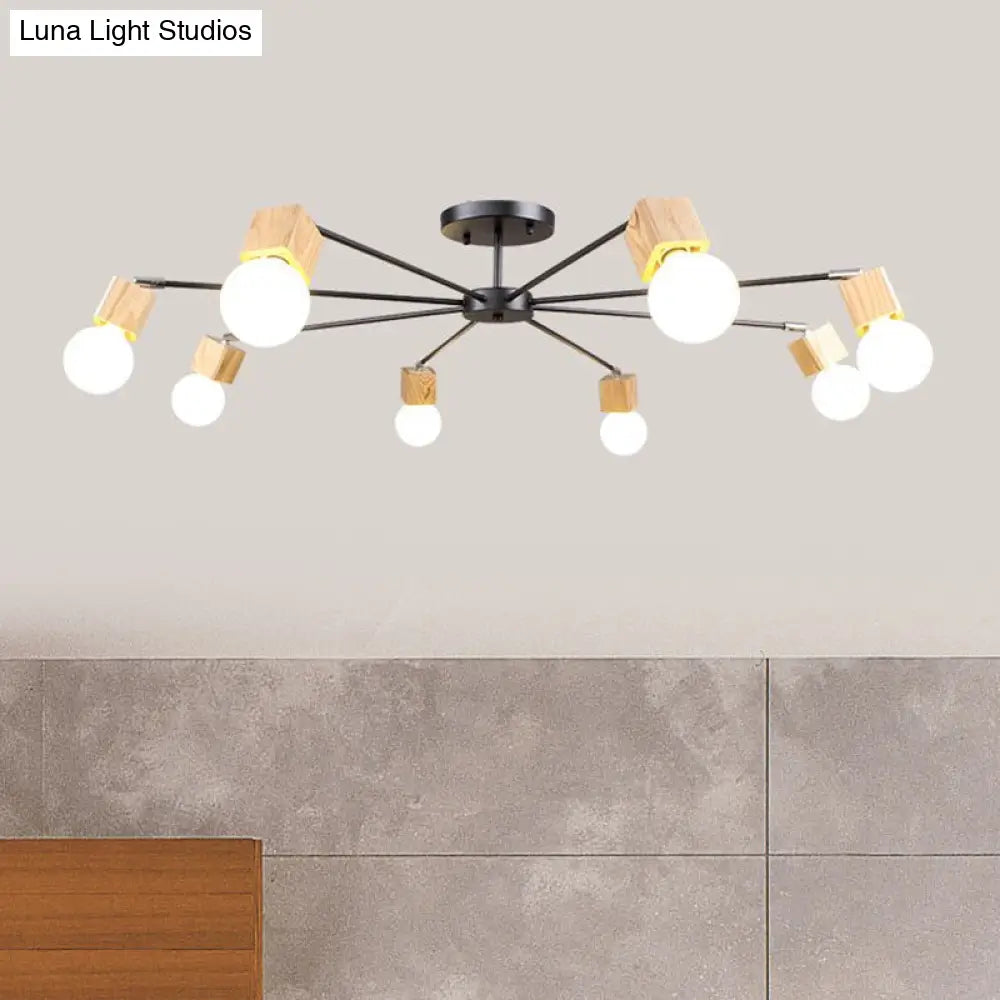 DecorBites™ DecorBites™ Semi Flush Industrial Ceiling Lamp with Wood Accents - 3/5-Light Metal Open Bulb Fixture for Bedroom