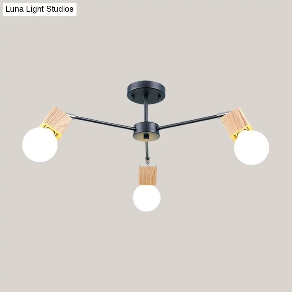 DecorBites™ DecorBites™ Semi Flush Industrial Ceiling Lamp with Wood Accents - 3/5-Light Metal Open Bulb Fixture for Bedroom