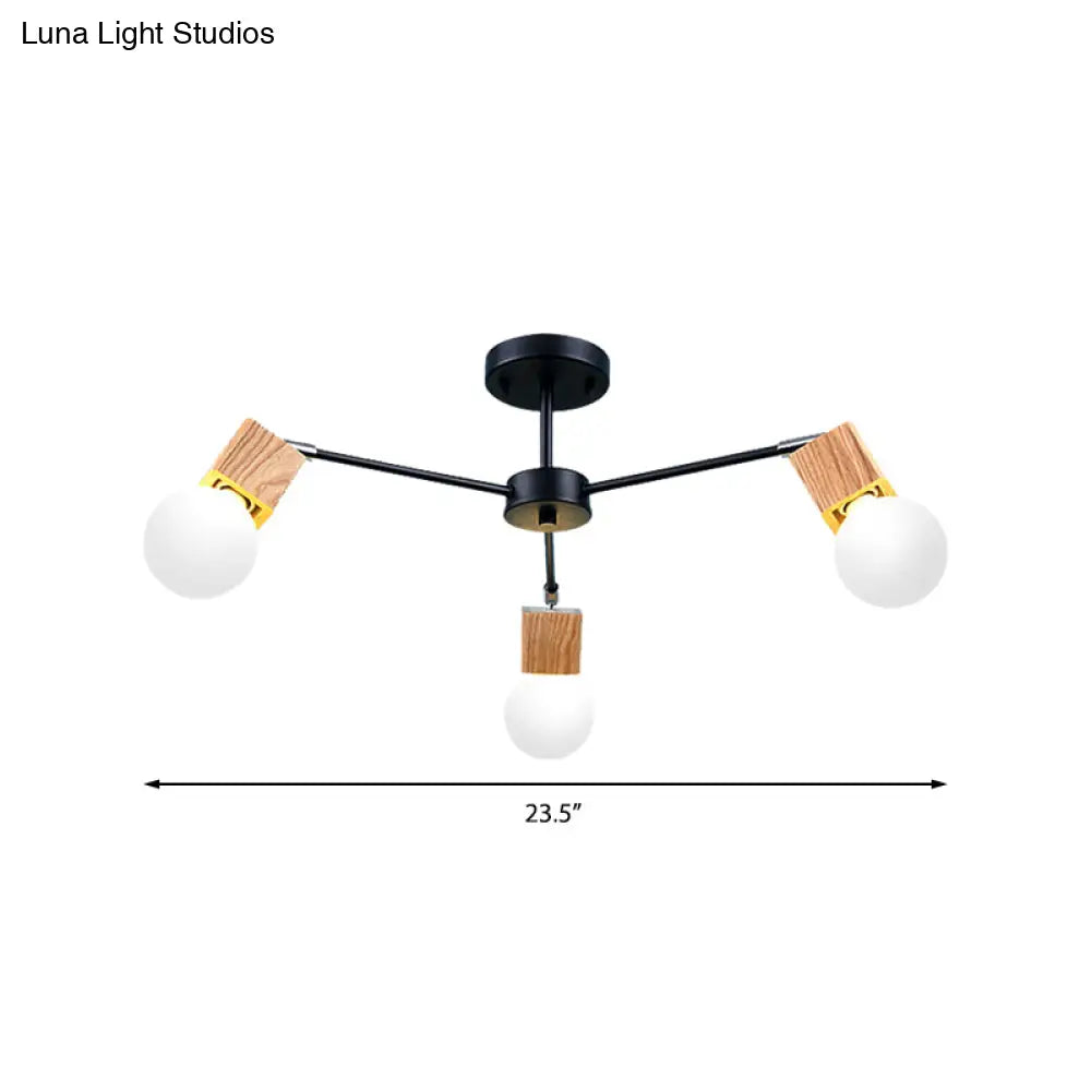 DecorBites™ DecorBites™ Semi Flush Industrial Ceiling Lamp with Wood Accents - 3/5-Light Metal Open Bulb Fixture for Bedroom