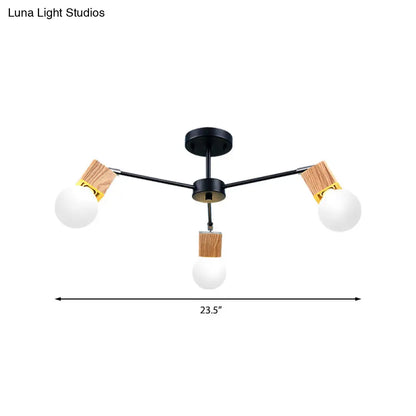DecorBites™ DecorBites™ Semi Flush Industrial Ceiling Lamp with Wood Accents - 3/5-Light Metal Open Bulb Fixture for Bedroom