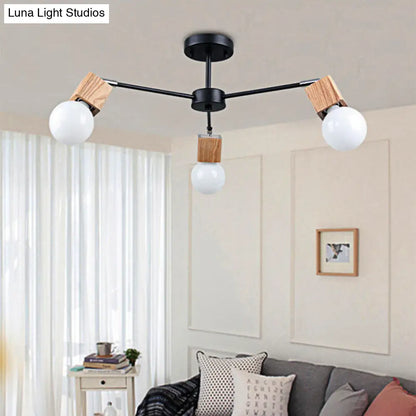 DecorBites™ DecorBites™ Semi Flush Industrial Ceiling Lamp with Wood Accents - 3/5-Light Metal Open Bulb Fixture for Bedroom