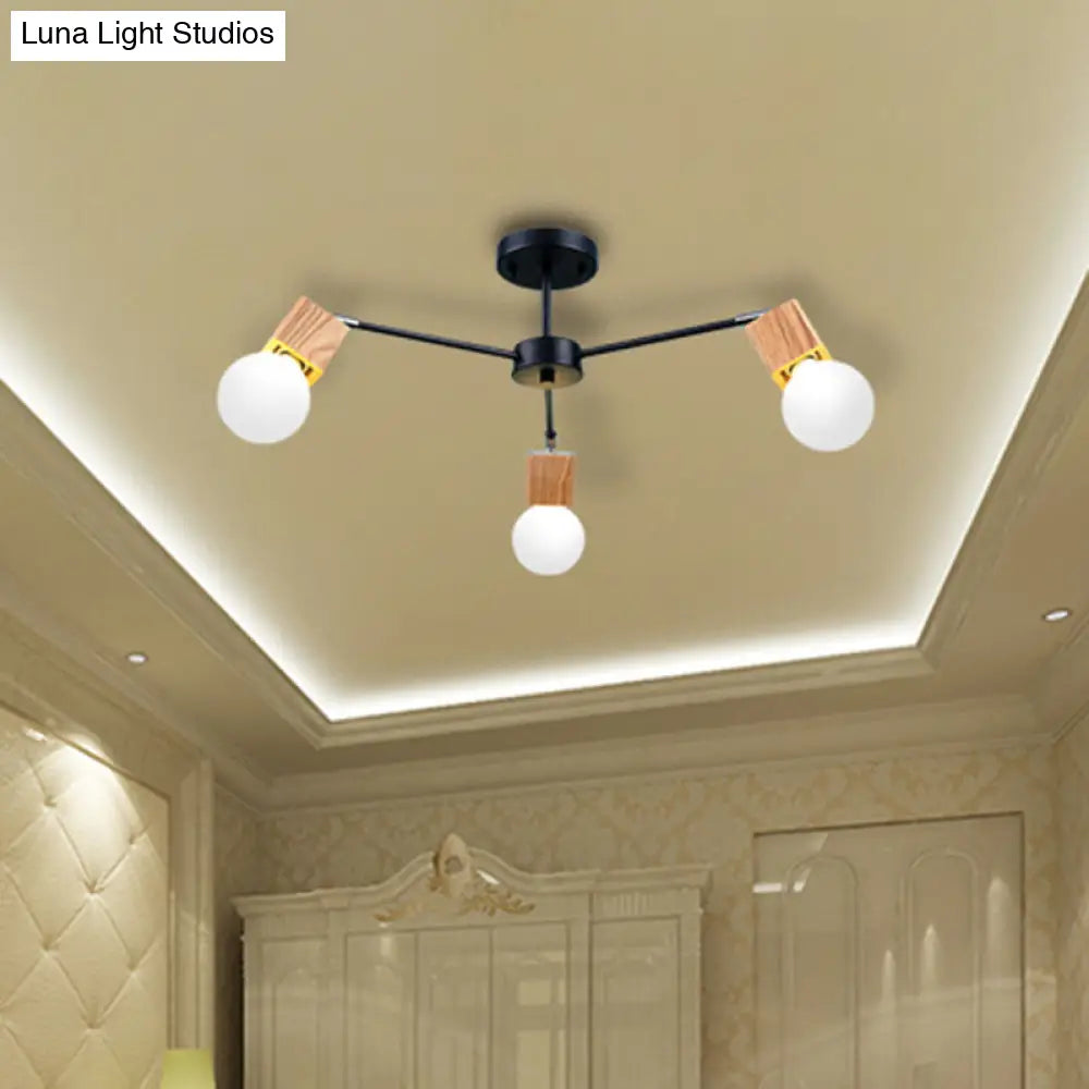 DecorBites™ DecorBites™ Semi Flush Industrial Ceiling Lamp with Wood Accents - 3/5-Light Metal Open Bulb Fixture for Bedroom