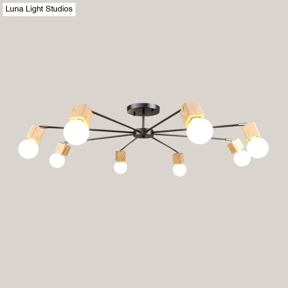 DecorBites™ DecorBites™ Semi Flush Industrial Ceiling Lamp with Wood Accents - 3/5-Light Metal Open Bulb Fixture for Bedroom