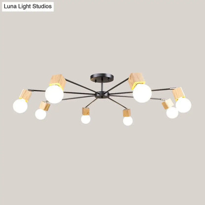 DecorBites™ DecorBites™ Semi Flush Industrial Ceiling Lamp with Wood Accents - 3/5-Light Metal Open Bulb Fixture for Bedroom