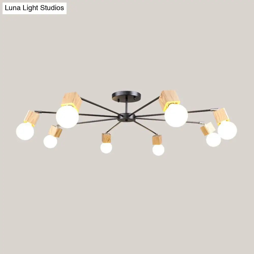 DecorBites™ DecorBites™ Semi Flush Industrial Ceiling Lamp with Wood Accents - 3/5-Light Metal Open Bulb Fixture for Bedroom