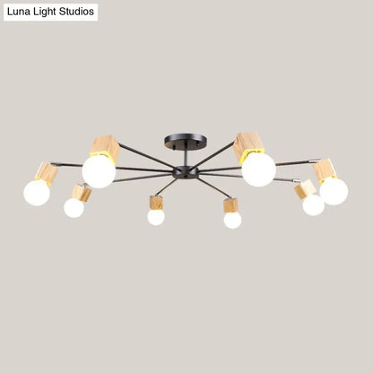 DecorBites™ DecorBites™ Semi Flush Industrial Ceiling Lamp with Wood Accents - 3/5-Light Metal Open Bulb Fixture for Bedroom